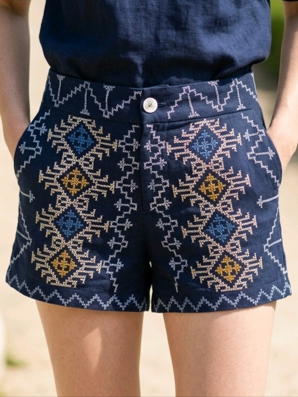 Filip + Inna T'boli Biti Linen Shorts Hand Embroidered 